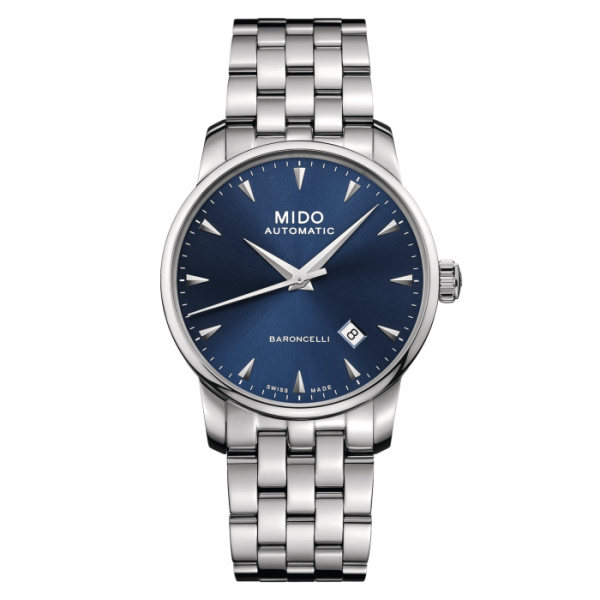 Montre Mido Baroncelli Midnight Blue Gent 38mm Cadran Bleu Bracelet Acier inoxydable Gris