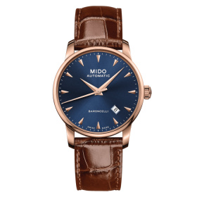 Montre Mido Baroncelli Midnight Blue Gent 38mm Cadran Bleu Bracelet Cuir Brun