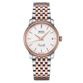 Montre Mido Baroncelli Heritage Lady 33mm Cadran Blanc Bracelet Acier inoxydable PVD rose