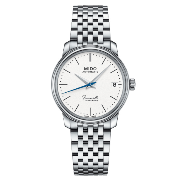 Montre Mido Baroncelli Heritage Lady 33mm Cadran Blanc Bracelet Acier inoxydable Gris