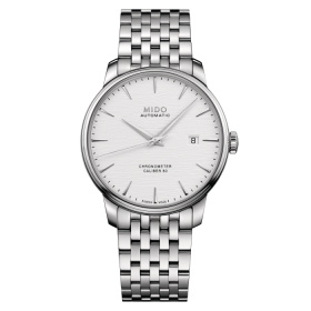Montre Mido Baroncelli Chronometer Silicon Gent 40mm Cadran Argent Bracelet Acier inoxydable Gris