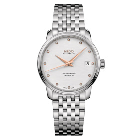 Montre Mido Baroncelli Chronometer Silicon Lady 34mm Cadran Argent Bracelet Acier inoxydable Gris