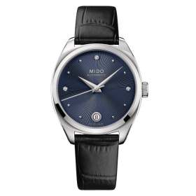 Montre Mido Belluna Royal Lady 33,4mm Cadran Bleu Bracelet Cuir Noir