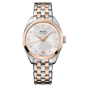 Montre Mido Belluna Royal Lady 33,4mm Cadran Argent Bracelet Acier inoxydable PVD rose