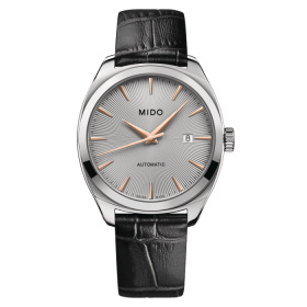 Montre Mido Belluna Royal Gent 41,3mm Cadran Rhodium Bracelet Cuir Noir