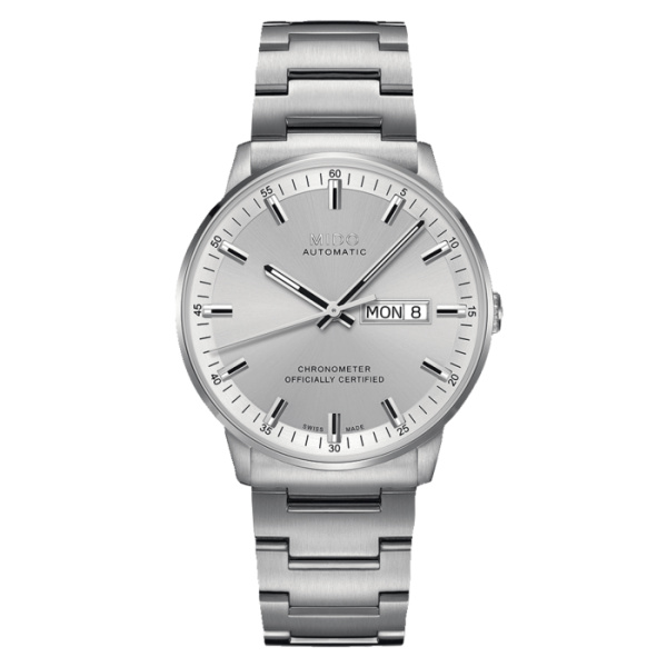 Montre Mido Commander Chronometer 40mm Cadran Argent Bracelet Acier inoxydable Gris