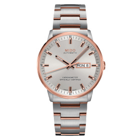 Montre Mido Commander Chronometer 40mm Cadran Argent Bracelet Acier inoxydable PVD rose