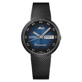 Montre Mido Commander Shade 37mm Cadran Bleu Bracelet Acier inoxydable Noir