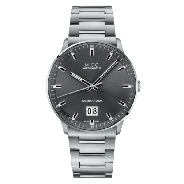 Montre Mido Commander Big Date 42mm Cadran Anthracite Bracelet Acier inoxydable Gris