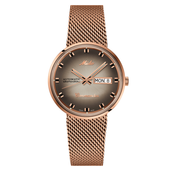 Montre Mido Commander Shade 37mm Cadran Argent Bracelet Acier inoxydable PVD rose