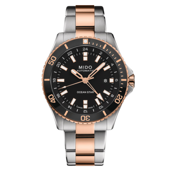 Montre Mido Ocean Star GMT 44mm Cadran Noir Bracelet Acier inoxydable PVD rose