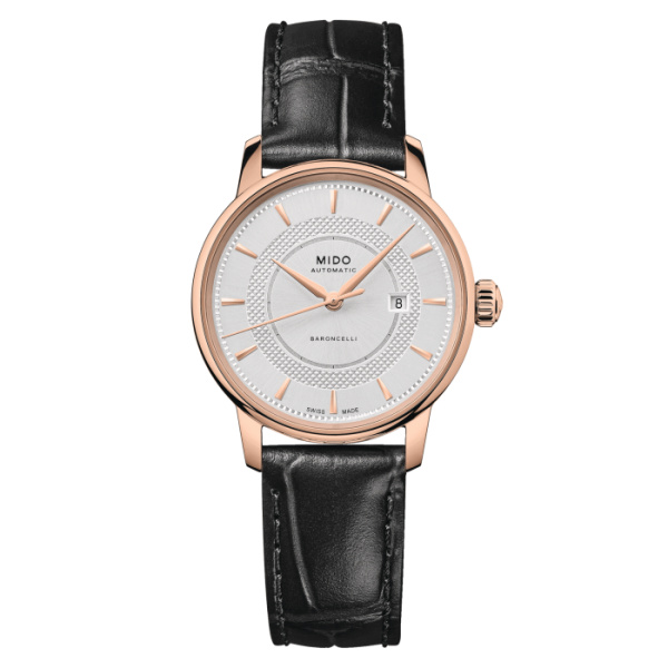 Montre Mido Baroncelli Signature 30mm Cadran Argent Bracelet Cuir Noir
