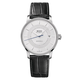 Montre Mido Baroncelli Signature 39mm Cadran Argent Bracelet Cuir Noir