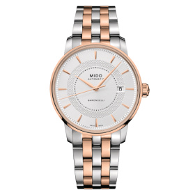Montre Mido Baroncelli Signature 39mm Cadran Argent Bracelet Acier inoxydable PVD rose