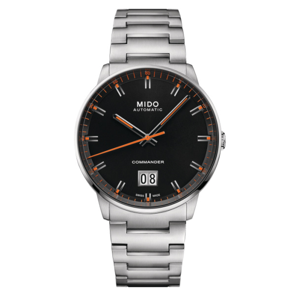Montre Mido Commander Big Date 42mm Cadran Noir Bracelet Acier inoxydable Gris