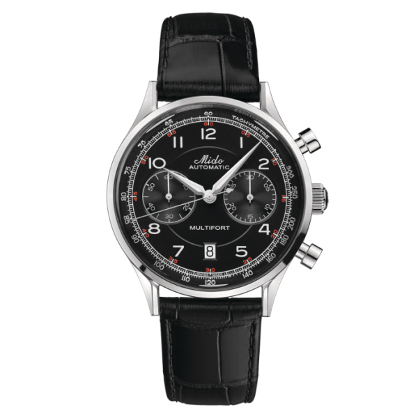 Montre Mido Multifort Patrimony Chronograph 42mm Cadran Noir Bracelet Cuir Noir