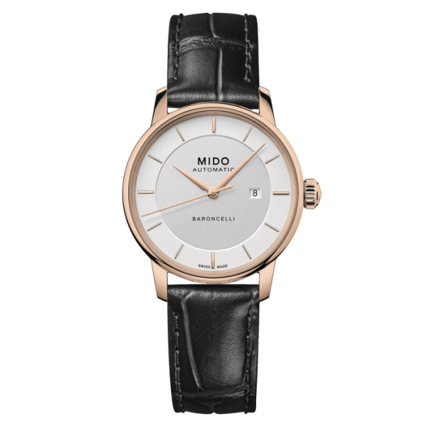 Montre Mido Baroncelli Signature Lady 30mm Cadran Argent Bracelet Cuir Noir
