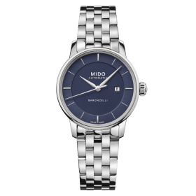 Montre Mido Baroncelli Signature Lady 30mm Cadran Bleu Bracelet Acier inoxydable Gris
