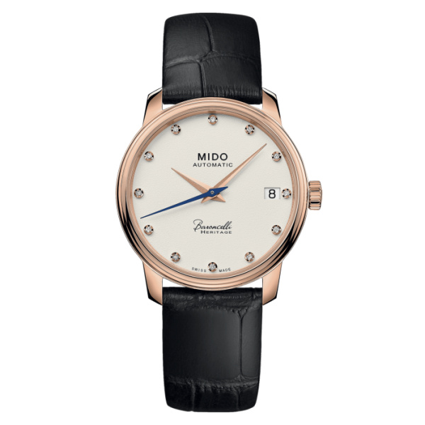 Montre Mido Baroncelli Heritage Lady 33mm Cadran Ivoire Bracelet Cuir Noir