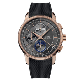 Montre Mido Baroncelli Chronograph Moonphase 42mm Cadran Anthracite Bracelet Caoutchouc Noir