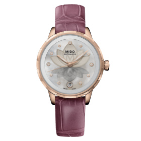 Montre Mido Rainflower Night 34mm Cadran Nacre blanche Bracelet Cuir Violet