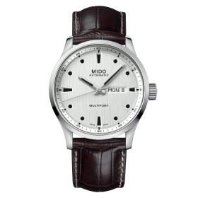 Montre Mido Multifort M 42mm Cadran Argent Bracelet Cuir Brun