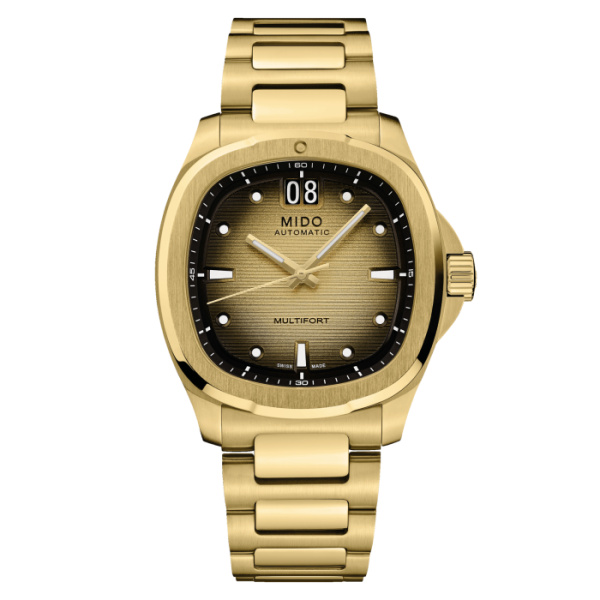 Montre Mido Multifort TV Big Date 40mm Cadran Champagne Bracelet Acier inoxydable Doré
