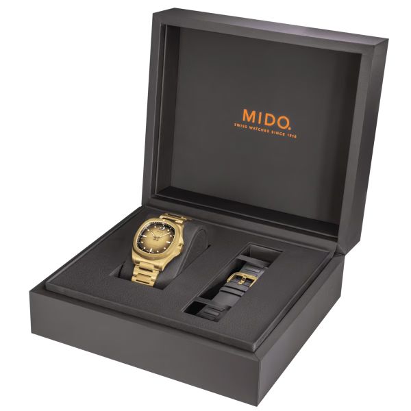 Montre Mido Multifort TV Big Date 40mm Cadran Champagne Bracelet Acier inoxydable Doré