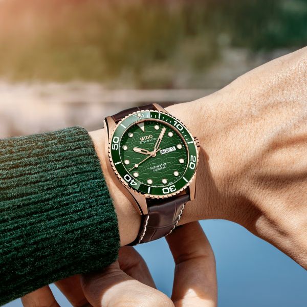 Montre Mido Ocean Star 200C 42,5mm Cadran Vert Bracelet Cuir Brun
