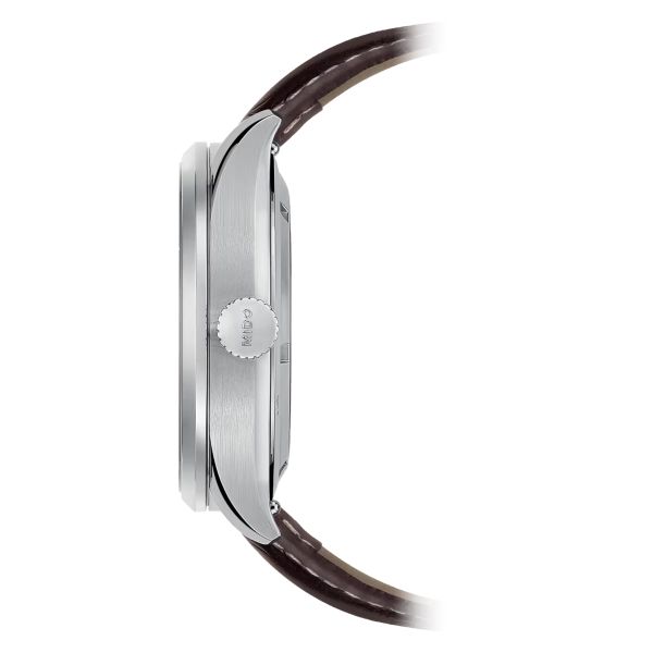 Montre Mido Multifort M 42mm Cadran Argent Bracelet Cuir Brun