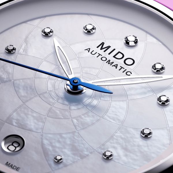 Montre Mido Rainflower 34mm Cadran Nacre blanche Bracelet Acier inoxydable Gris