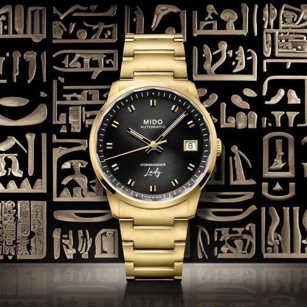 Montre Mido Commander Lady 35mm Cadran Noir Bracelet Acier inoxydable Or jaune