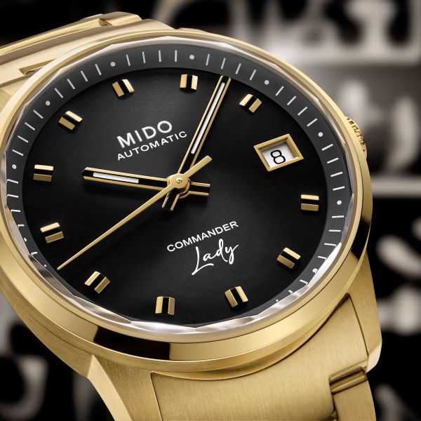 Montre Mido Commander Lady 35mm Cadran Noir Bracelet Acier inoxydable Or jaune