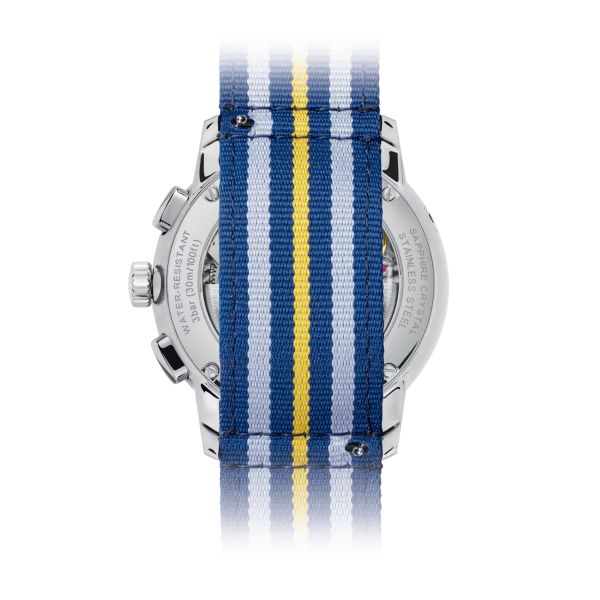 Montre Mido Baroncelli Chronograph Moonphase 42mm Cadran Argent Bracelet Cuir Bleu