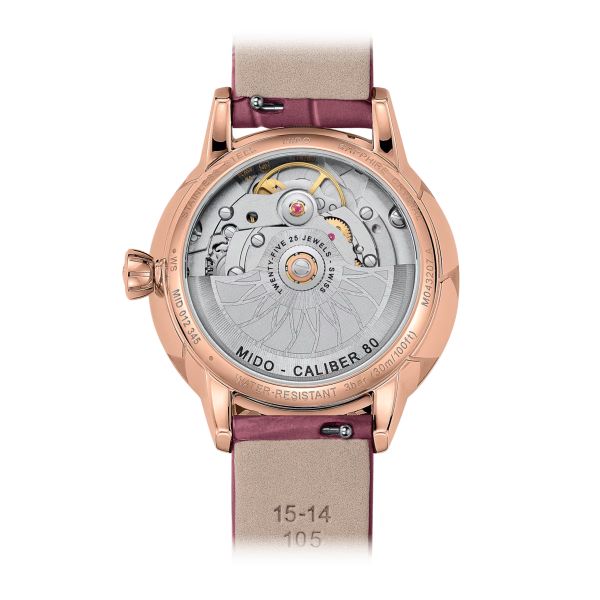 Montre Mido Rainflower Night 34mm Cadran Nacre blanche Bracelet Cuir Violet