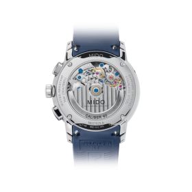 Montre Mido Baroncelli Chronograph Moonphase 42mm Cadran Bleu Bracelet Caoutchouc Bleu