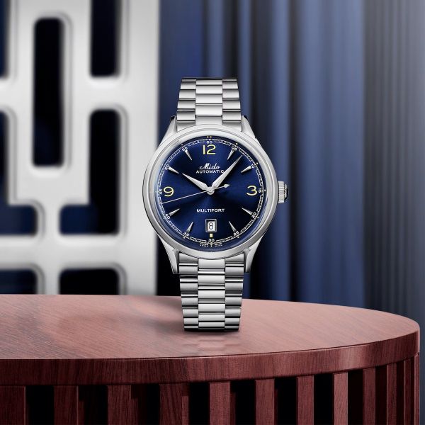 Montre Mido Multifort Powerwind 40mm Cadran Bleu Bracelet Acier inoxydable Gris