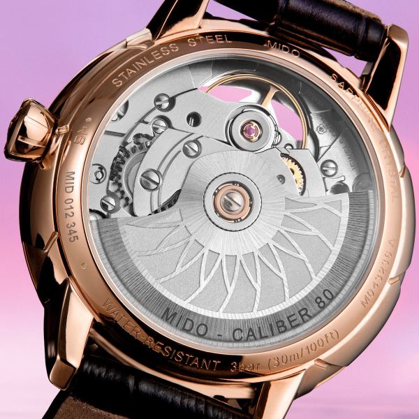 Montre Mido Rainflower Blossom 34mm Cadran Nacre blanche Bracelet Cuir Noir