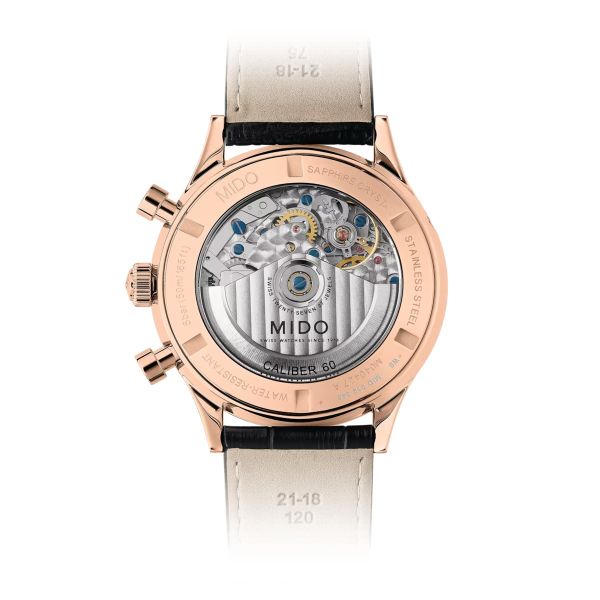 Montre Mido Multifort Patrimony Chronograph 42mm Cadran Ivoire Bracelet Cuir Noir