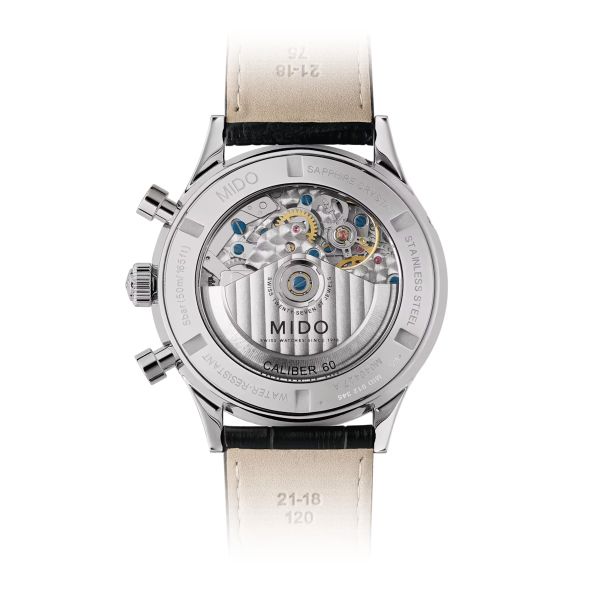 Montre Mido Multifort Patrimony Chronograph 42mm Cadran Noir Bracelet Cuir Noir