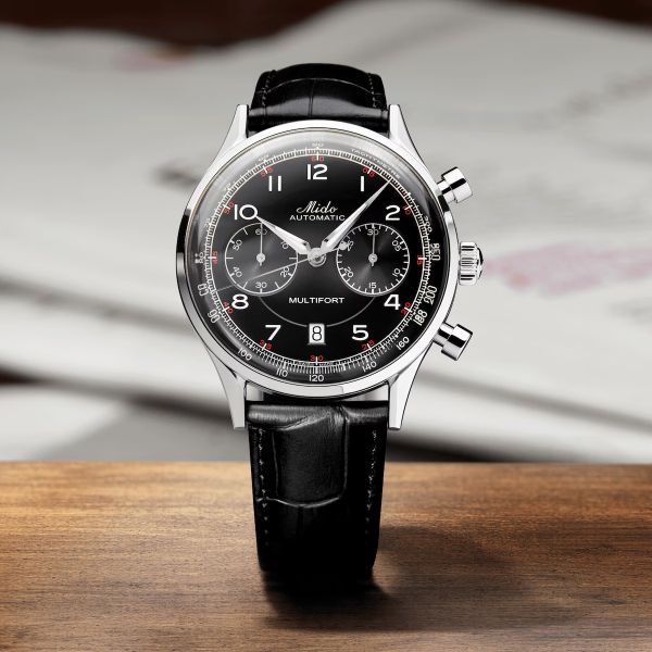 Montre Mido Multifort Patrimony Chronograph 42mm Cadran Noir Bracelet Cuir Noir
