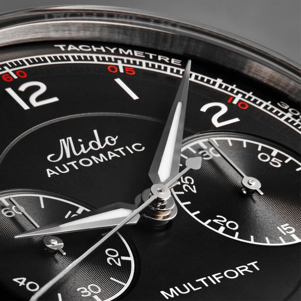 Montre Mido Multifort Patrimony Chronograph 42mm Cadran Noir Bracelet Cuir Noir