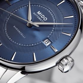 Montre Mido Baroncelli Signature 39mm Cadran Bleu Bracelet Acier inoxydable Gris