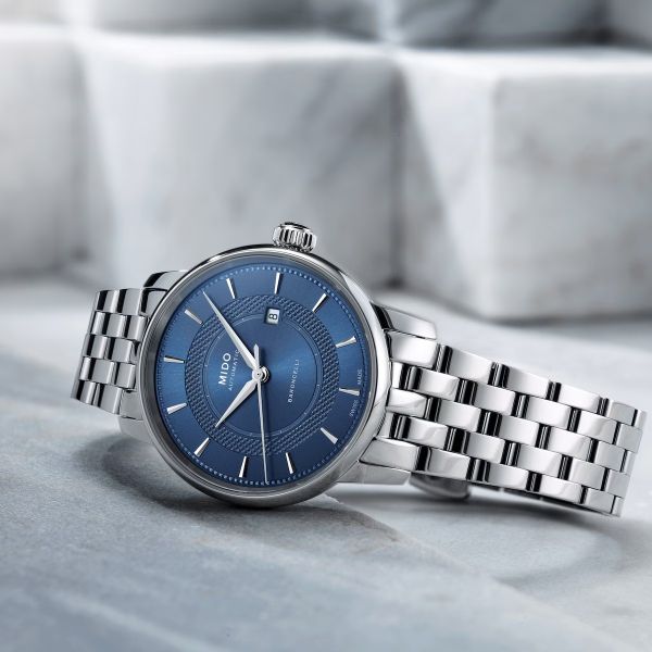 Montre Mido Baroncelli Signature 30mm Cadran Bleu Bracelet Acier inoxydable Gris