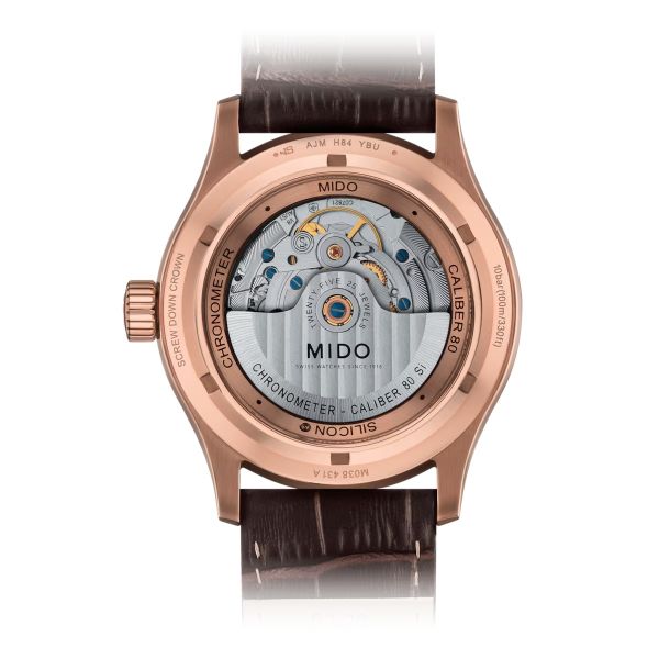 Montre Mido Multifort Chronometer 1 42mm Cadran Argent Bracelet Cuir Brun