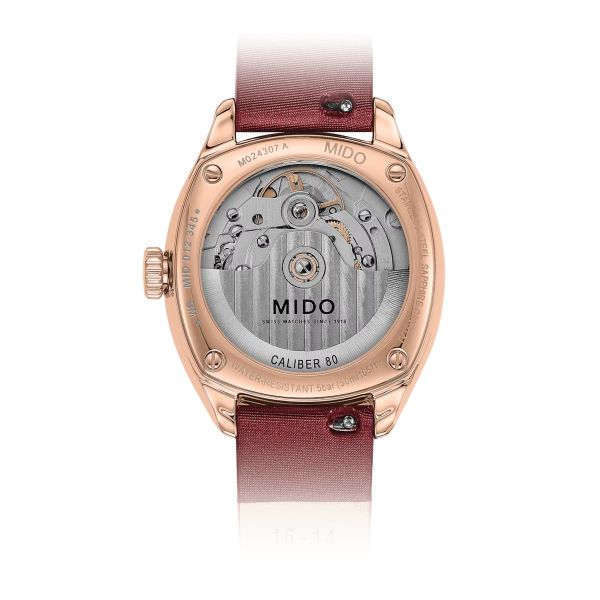 Montre Mido Belluna Royal Lady 33,4mm Cadran Argent Bracelet Tissu Bordeaux