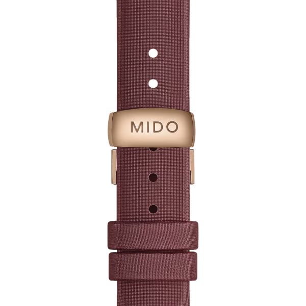 Montre Mido Belluna Royal Lady 33,4mm Cadran Argent Bracelet Tissu Bordeaux