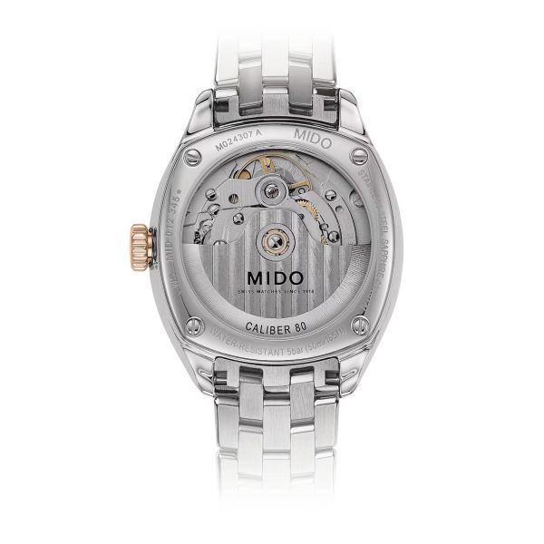 Montre Mido Belluna Royal Lady 33,4mm Cadran Argent Bracelet Acier inoxydable PVD rose