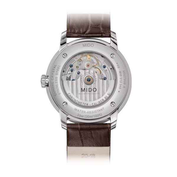 Montre Mido Baroncelli Chronometer Silicon Gent 40mm Cadran Anthracite Bracelet Cuir Brun