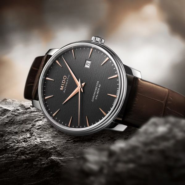 Montre Mido Baroncelli Chronometer Silicon Gent 40mm Cadran Anthracite Bracelet Cuir Brun